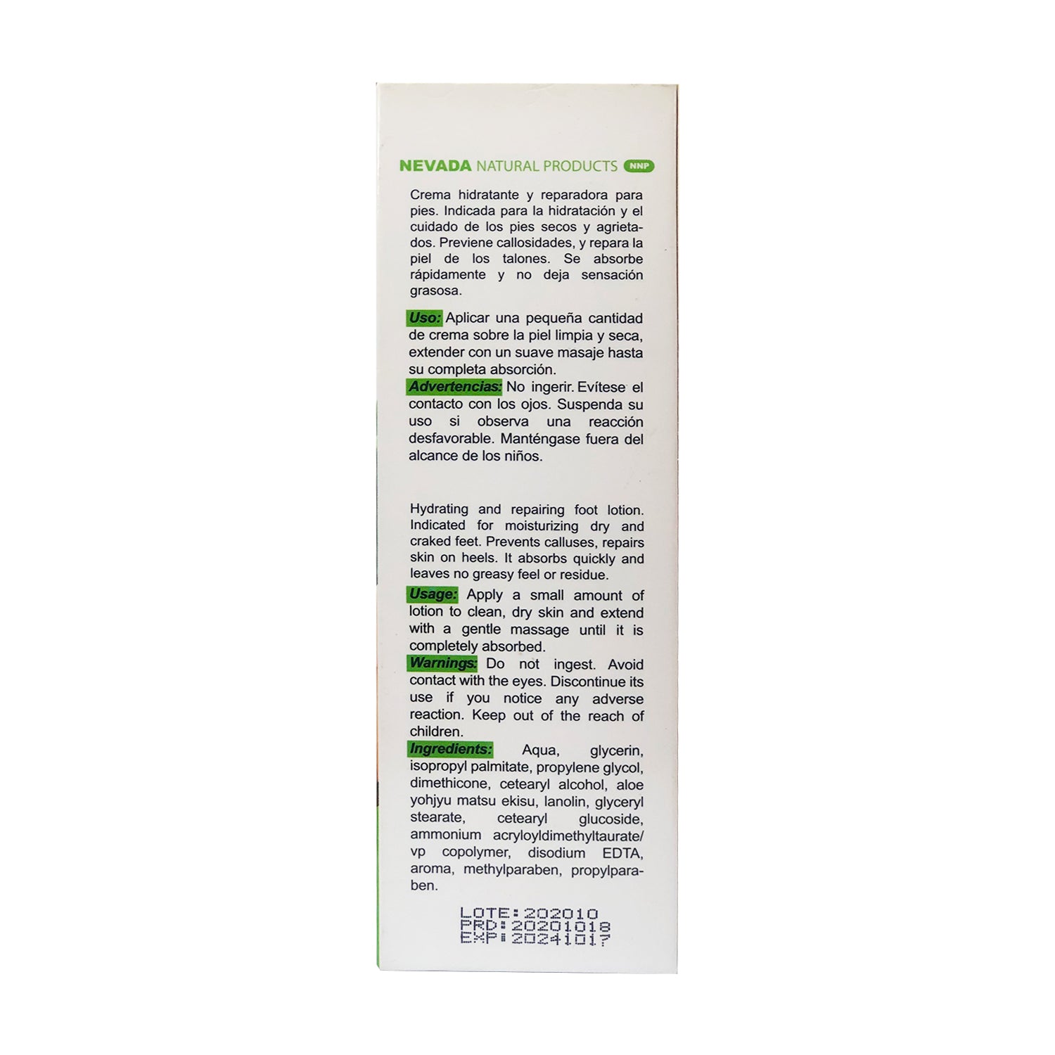 Crema hidratante para pies de Aloe Vera Nevada Natural 120ml