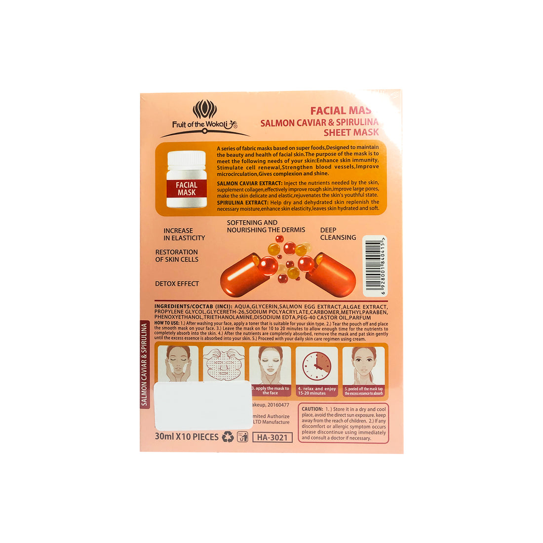 FRUIT OF THE WOKALI – MASCARILLA FACIAL HIDRATANTE Y REAFIRMANTE – CAVIAR DE SALMÓN + ESPIRULINA – 30ml x 10und