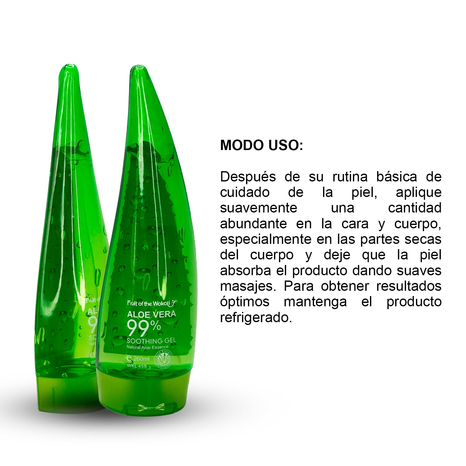 FRUIT OF THE WOKALI – Hidratación y Cuidado Facial/Corporal – Gel Calmante Aloe Vera 99% – 260ml