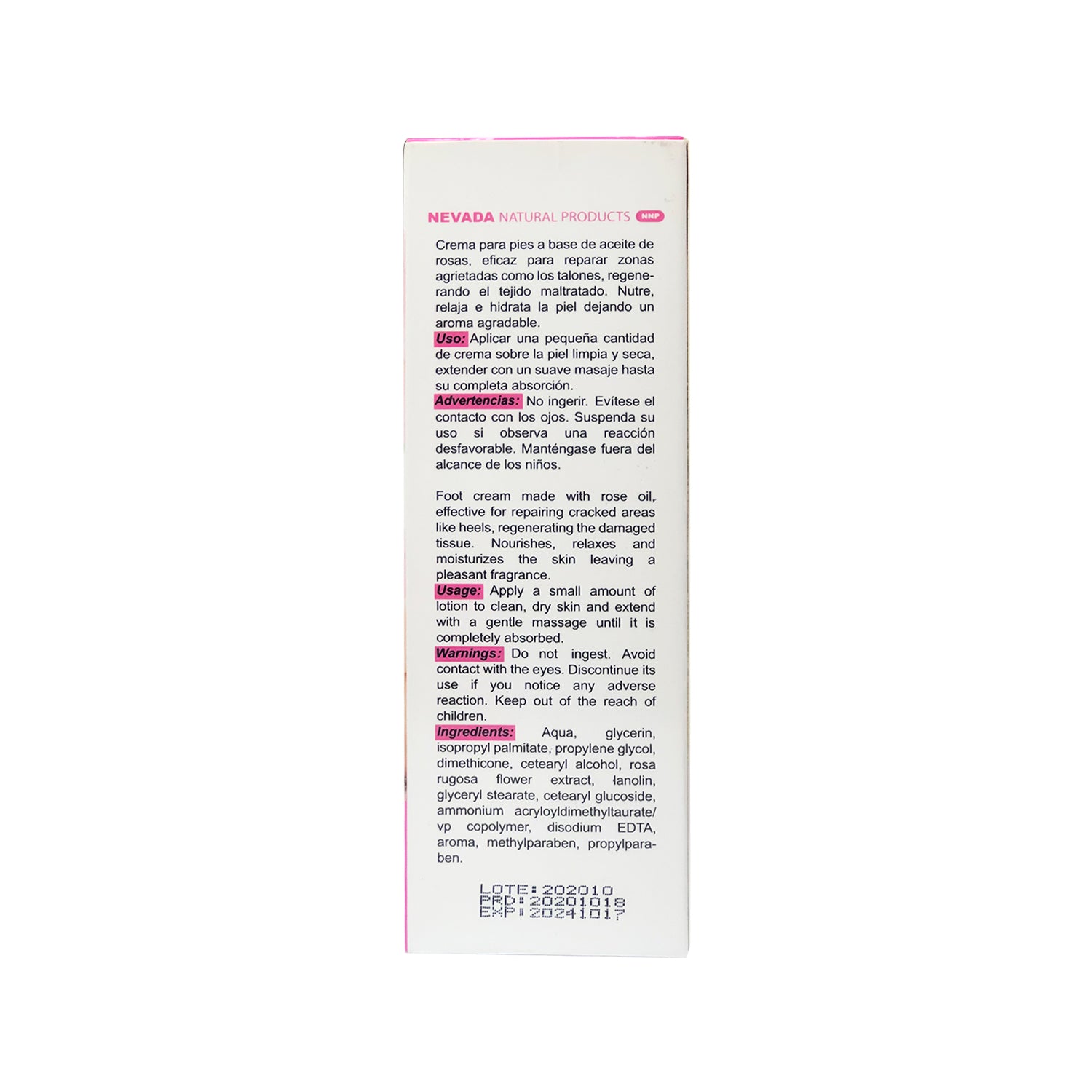 Crema hidratante para pies de Rosas Nevada Natural 120ml
