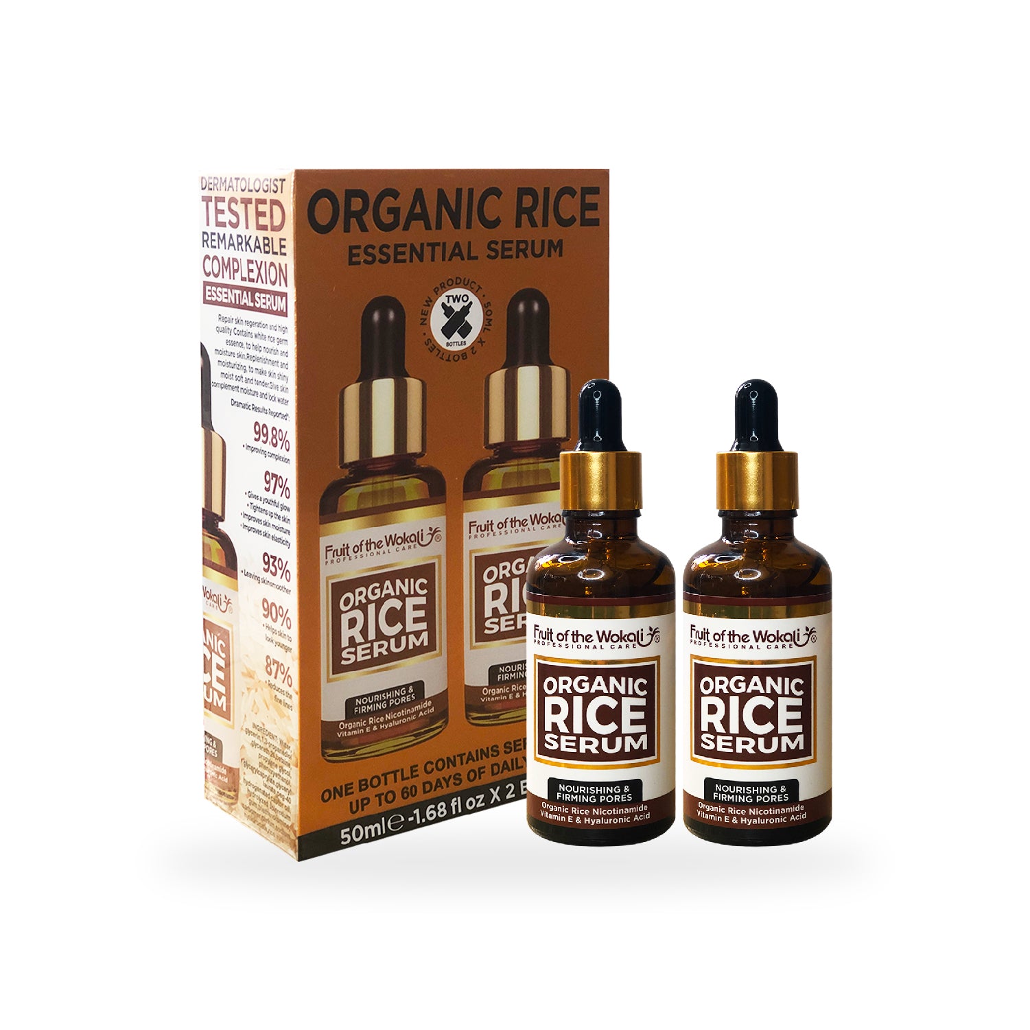 FRUIT OF THE WOKALI – CUIDADO FACIAL – SERUM DE ARROZ ORGÁNICO + JABÓN PLUS ÁCIDO HIALURÓNICO – 2x50ML + 1 UND
