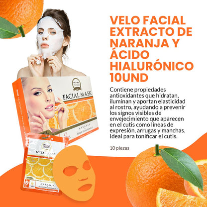 Velo facial extracto de naranja y ácido hialurónico 10unid