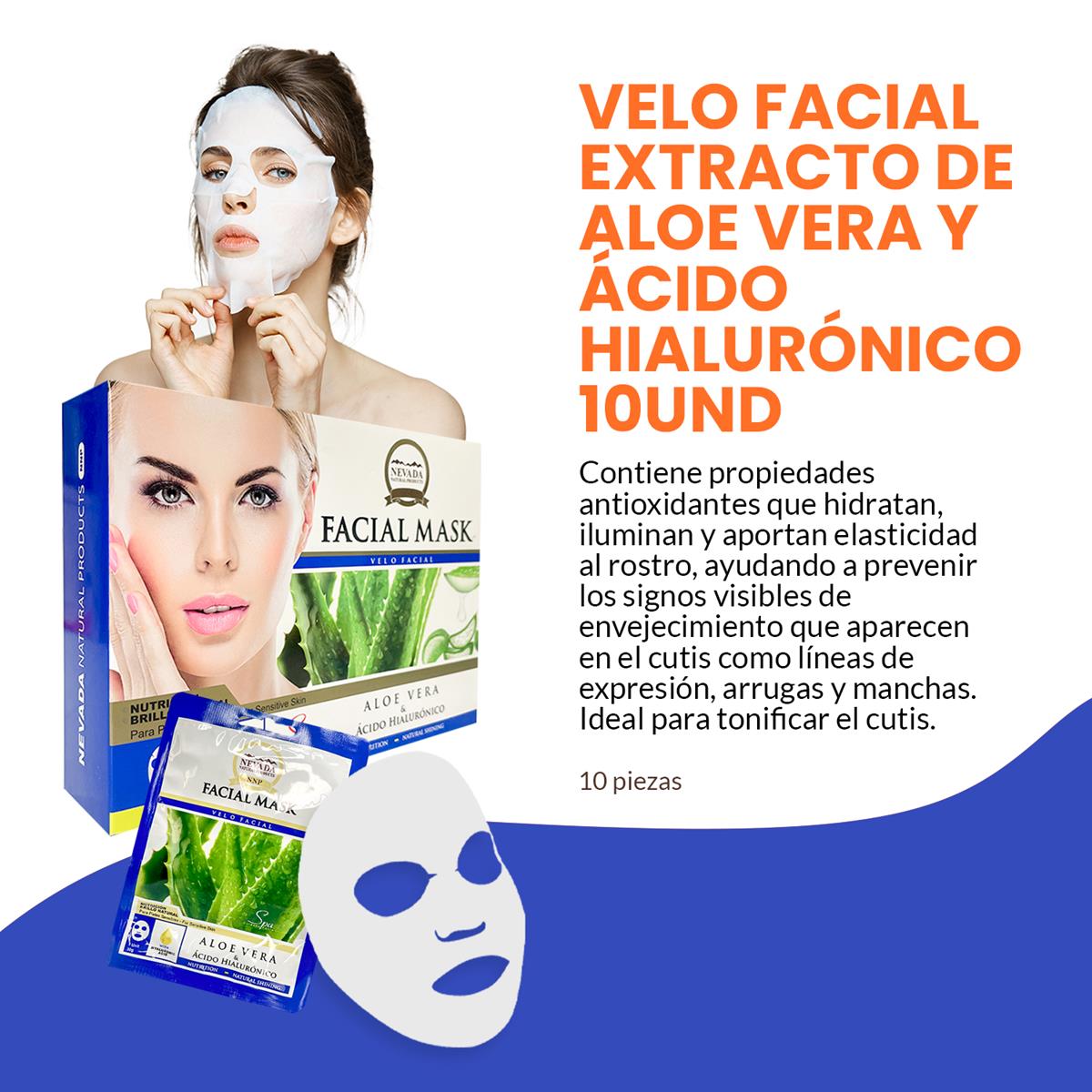Velo facial extracto de aloe vera y ácido hialurónico 10unid