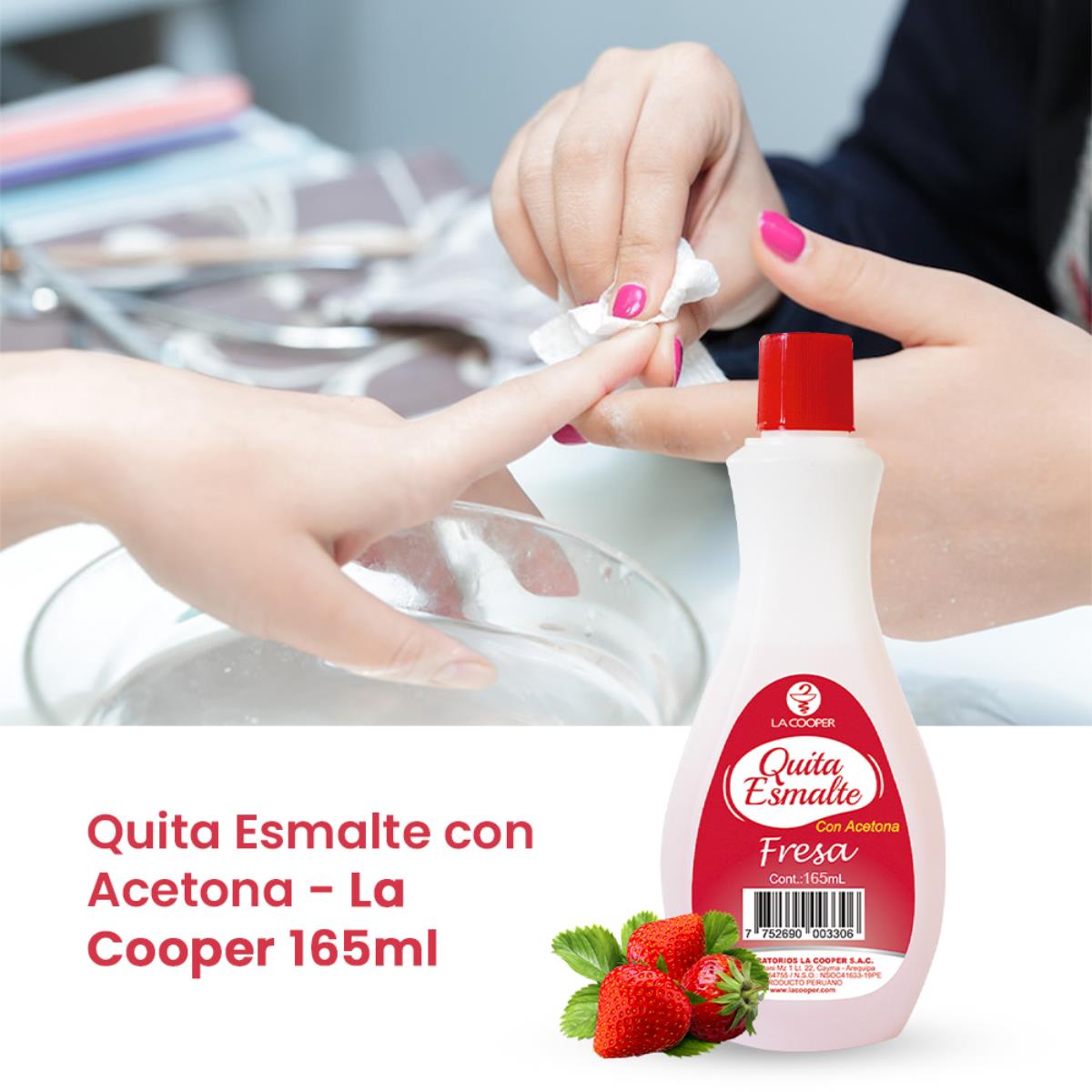 Quita Esmalte con Acetona Fresa 165ml - La Cooper