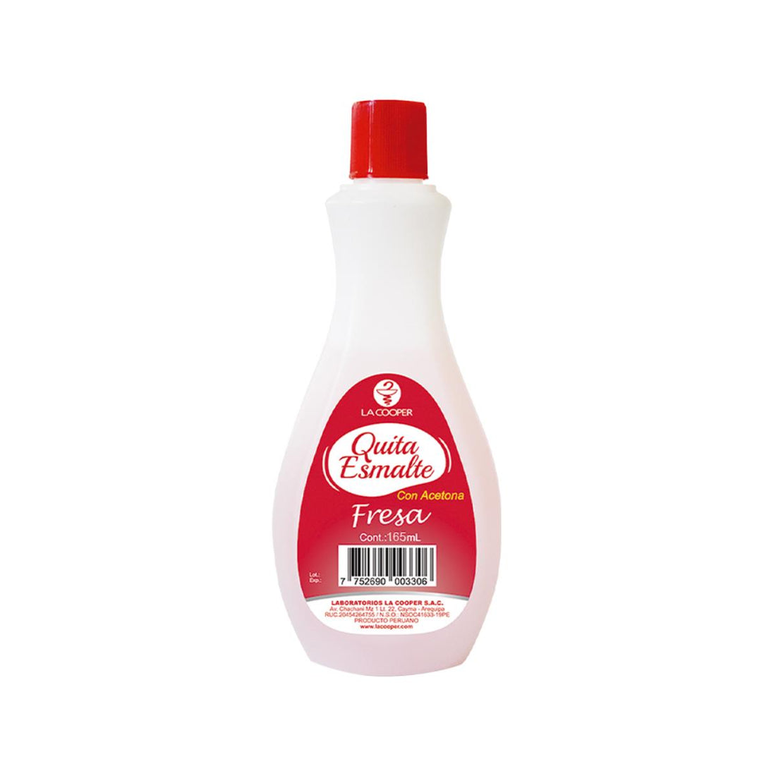 Quita Esmalte con Acetona Fresa 165ml - La Cooper