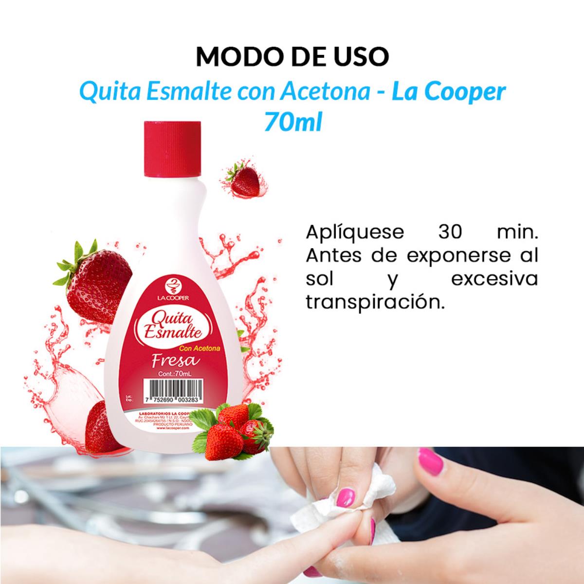 Quita Esmalte con Acetona Fresa 70ml - La Cooper