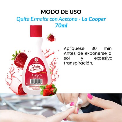 Quita Esmalte con Acetona Fresa 70ml - La Cooper