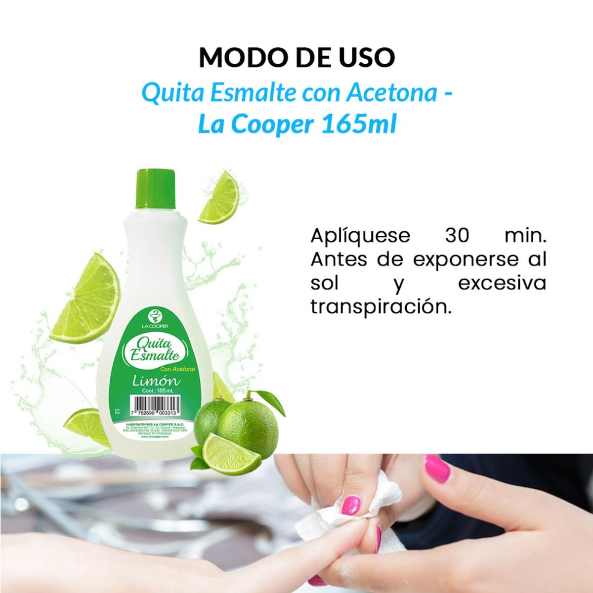 Quita Esmalte con Acetona Limón 165ml - La Cooper