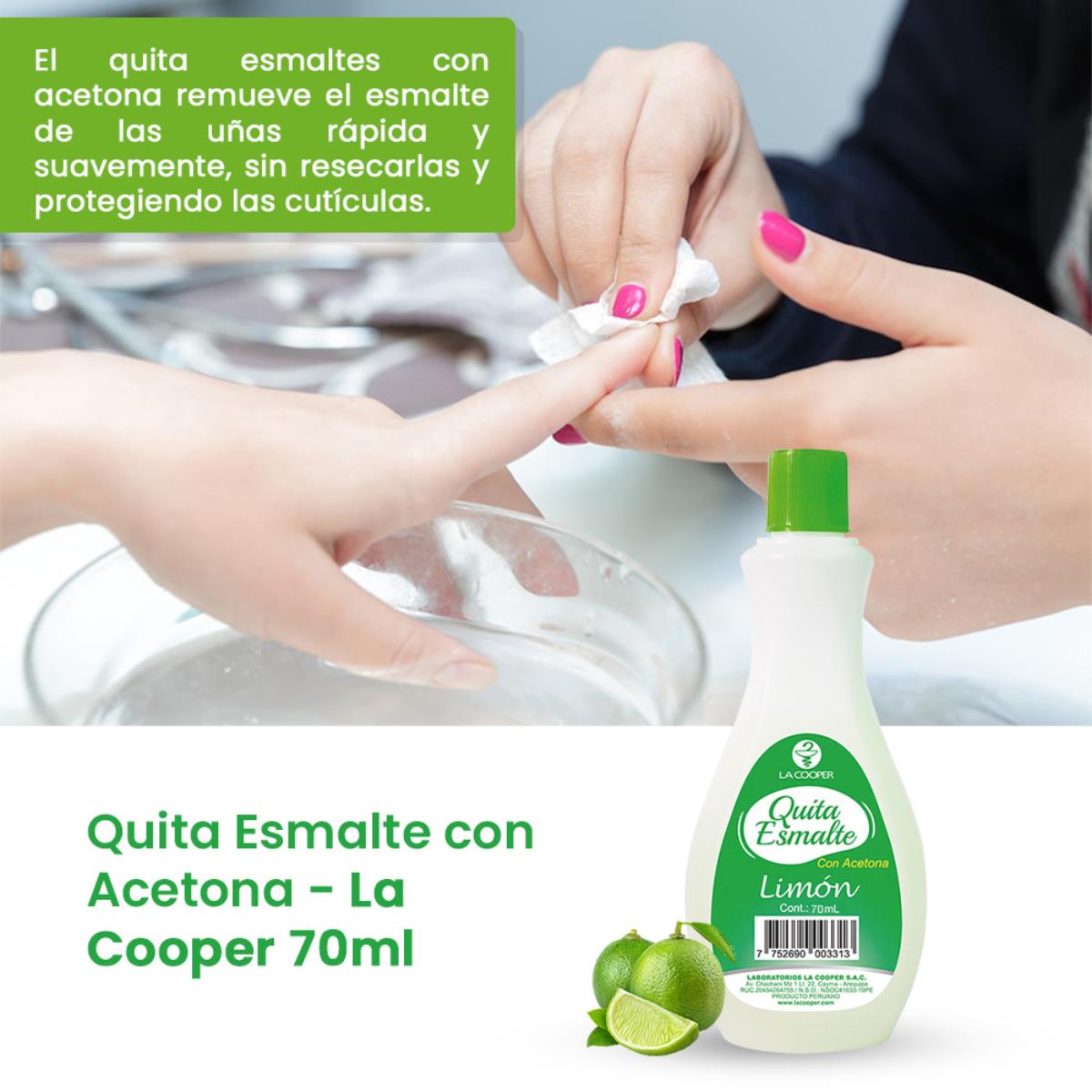 Quita Esmalte con Acetona Limón 70ml - La Cooper