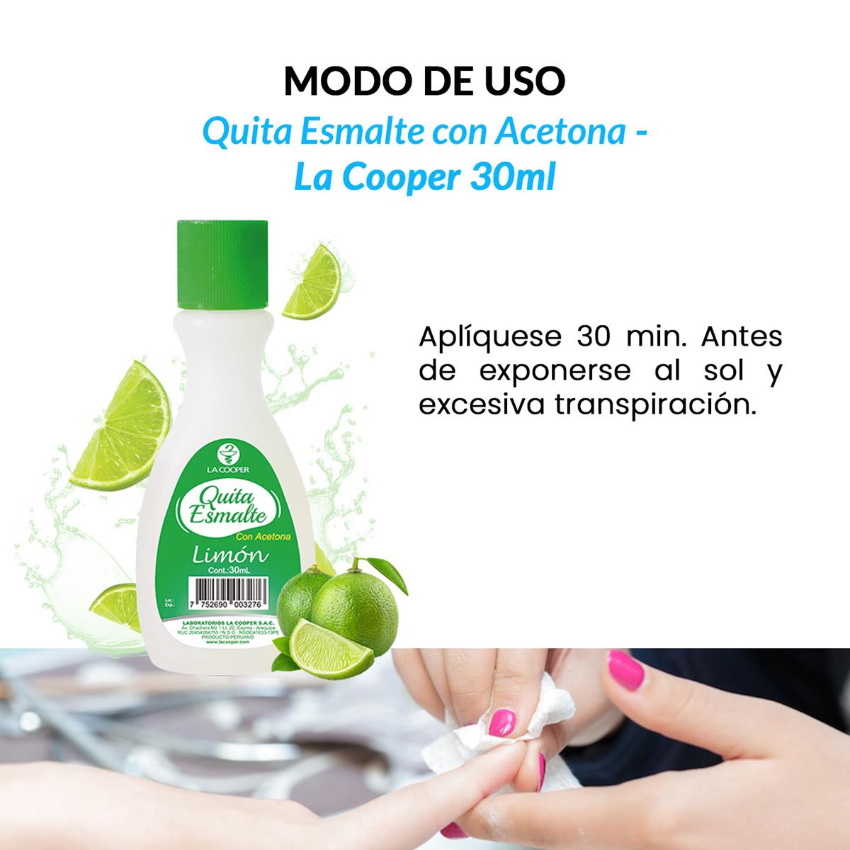 Quita Esmalte con Acetona Limón 30ml - La Cooper