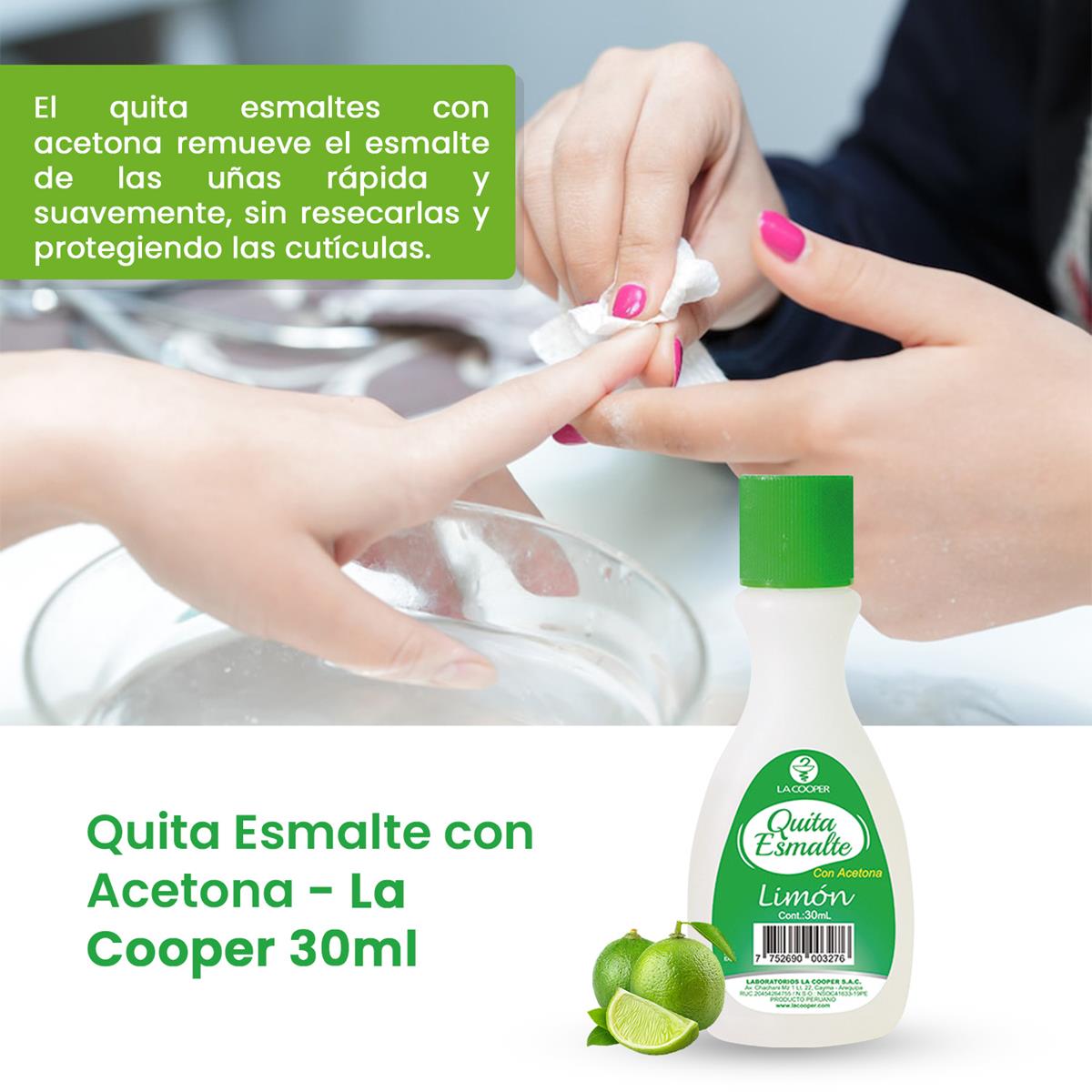 Quita Esmalte con Acetona Limón 30ml - La Cooper