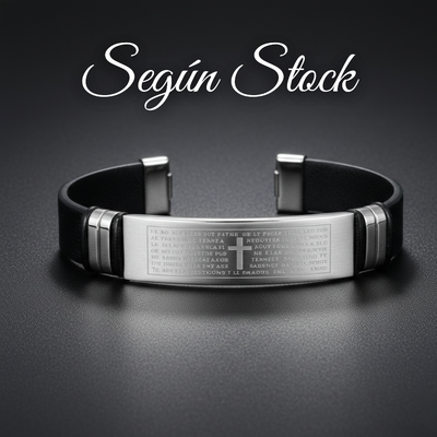 Pulseras Padre Nuestro Plateado De Cuero Importado