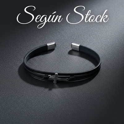 Pulseras De Acero Versión Cruz Con Cuero Importado