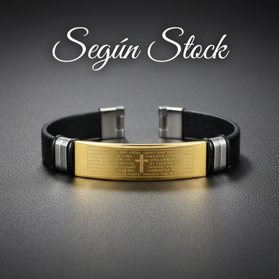 Pulseras Padre Nuestro Dorado De Cuero Importado