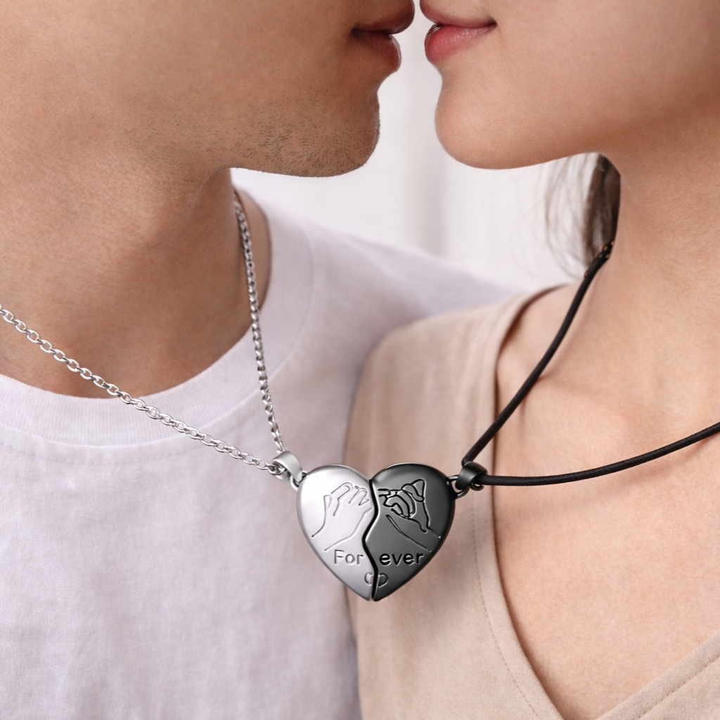 Collares Imantados Para Pareja Plateado/Negro