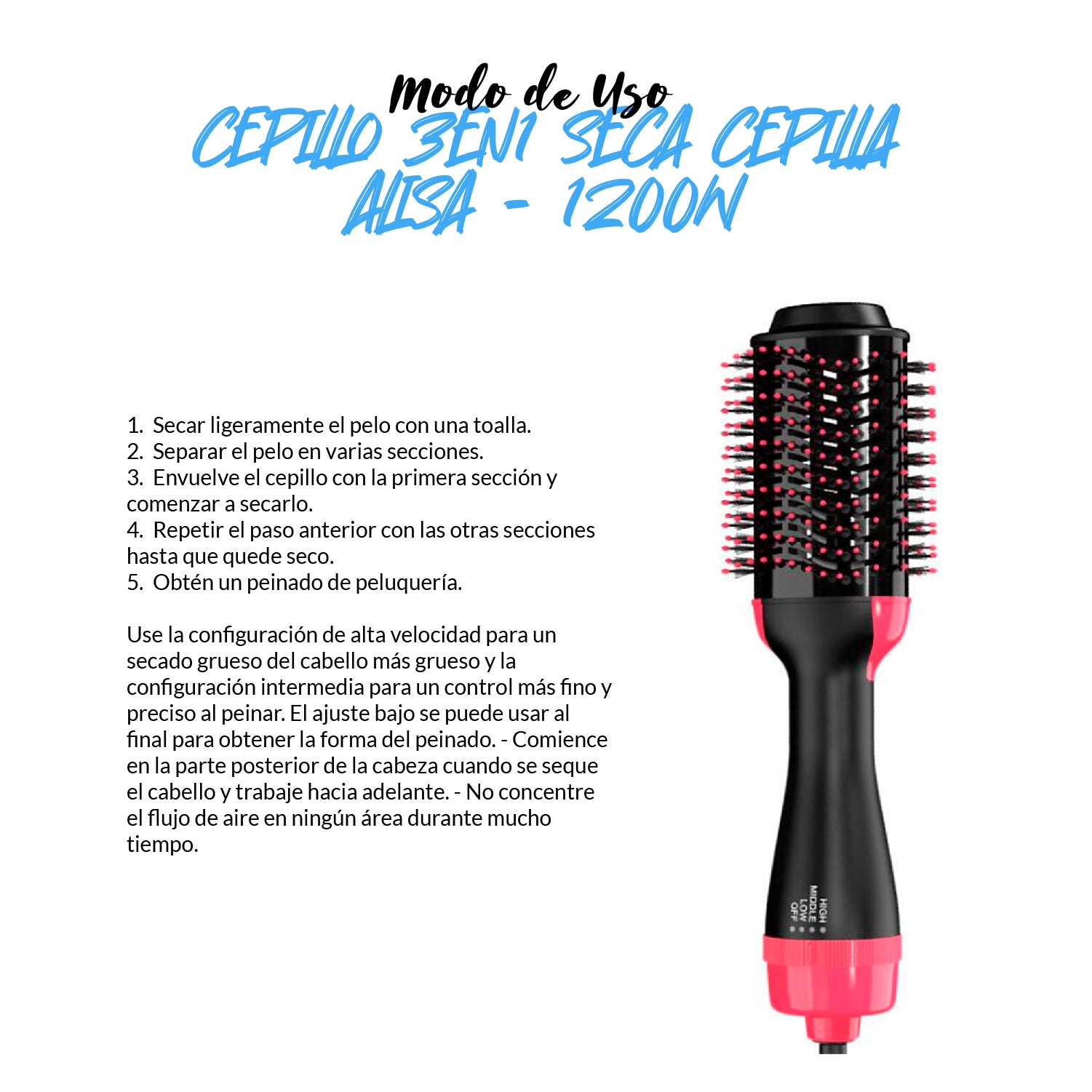 Cepillo 3en1 1200 watts + Spray para peinar Anti-Caida