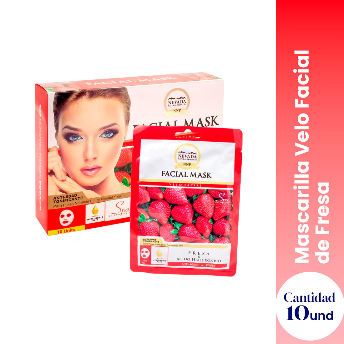 ¡LIQUIDACIÓN! Velo facial extracto de fresa y ácido hialurónico 10und