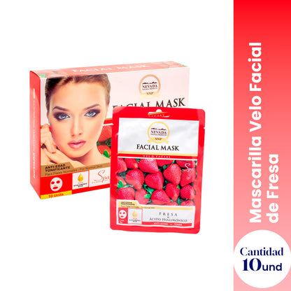 ¡LIQUIDACIÓN! Velo facial extracto de fresa y ácido hialurónico 10und