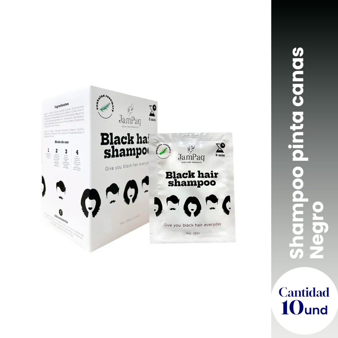 ¡liquidación! Shampoo Pinta Canas Color Castaño x10 - JamPaq 25ml
