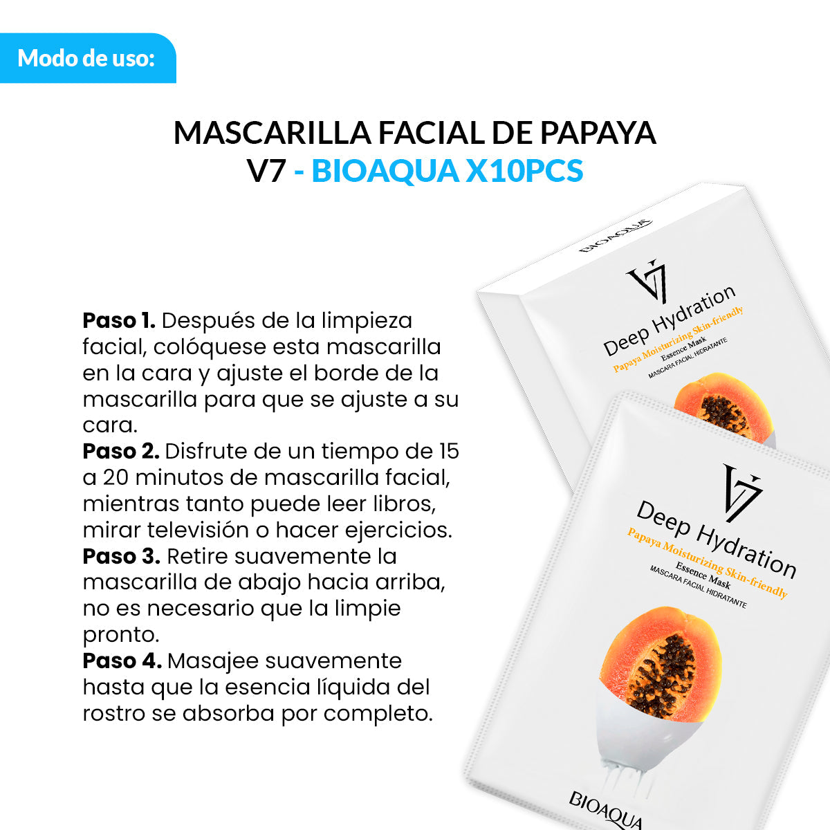 Mascarilla Facial De Esencia De Papaya De Hidratación Profunda V7 30G X 10Pcs - Bioaqua