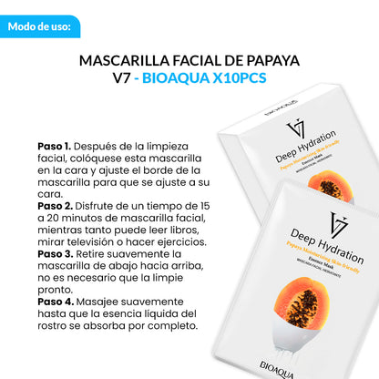 Mascarilla Facial De Esencia De Papaya De Hidratación Profunda V7 30G X 10Pcs - Bioaqua