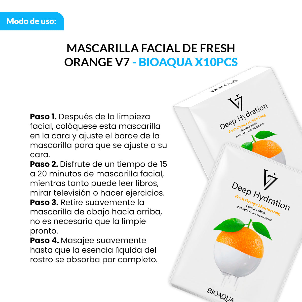 Mascarilla Facial De Esencia De Naranja De Hidratación Profunda V7 30G X 10Pcs - Bioaqua