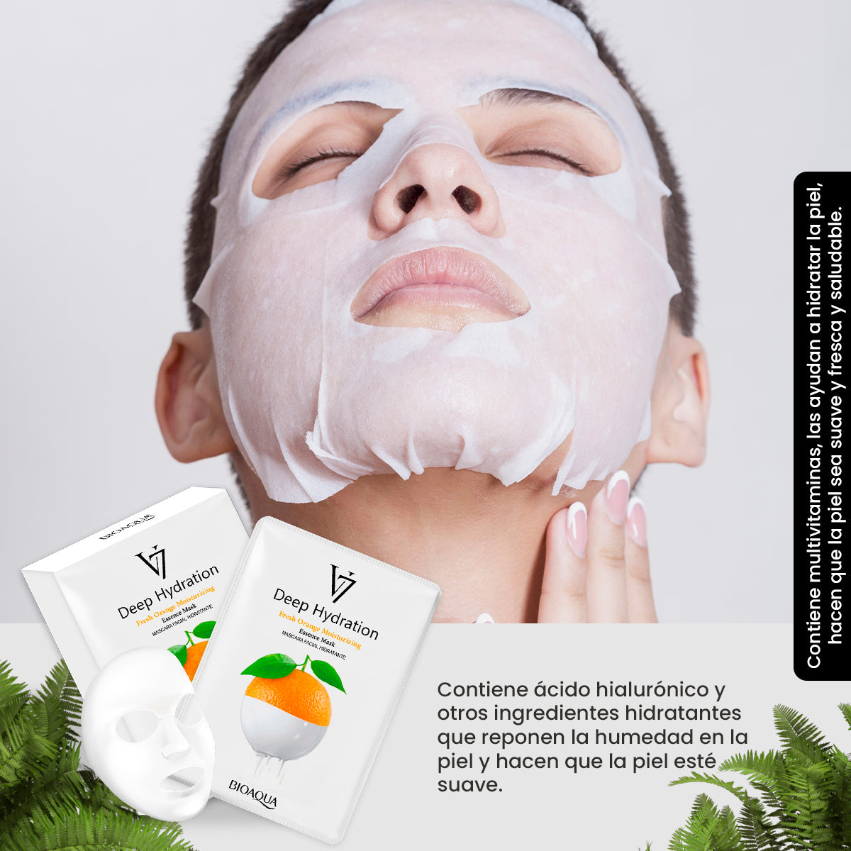 Mascarilla Facial De Esencia De Naranja De Hidratación Profunda V7 30G X 10Pcs - Bioaqua