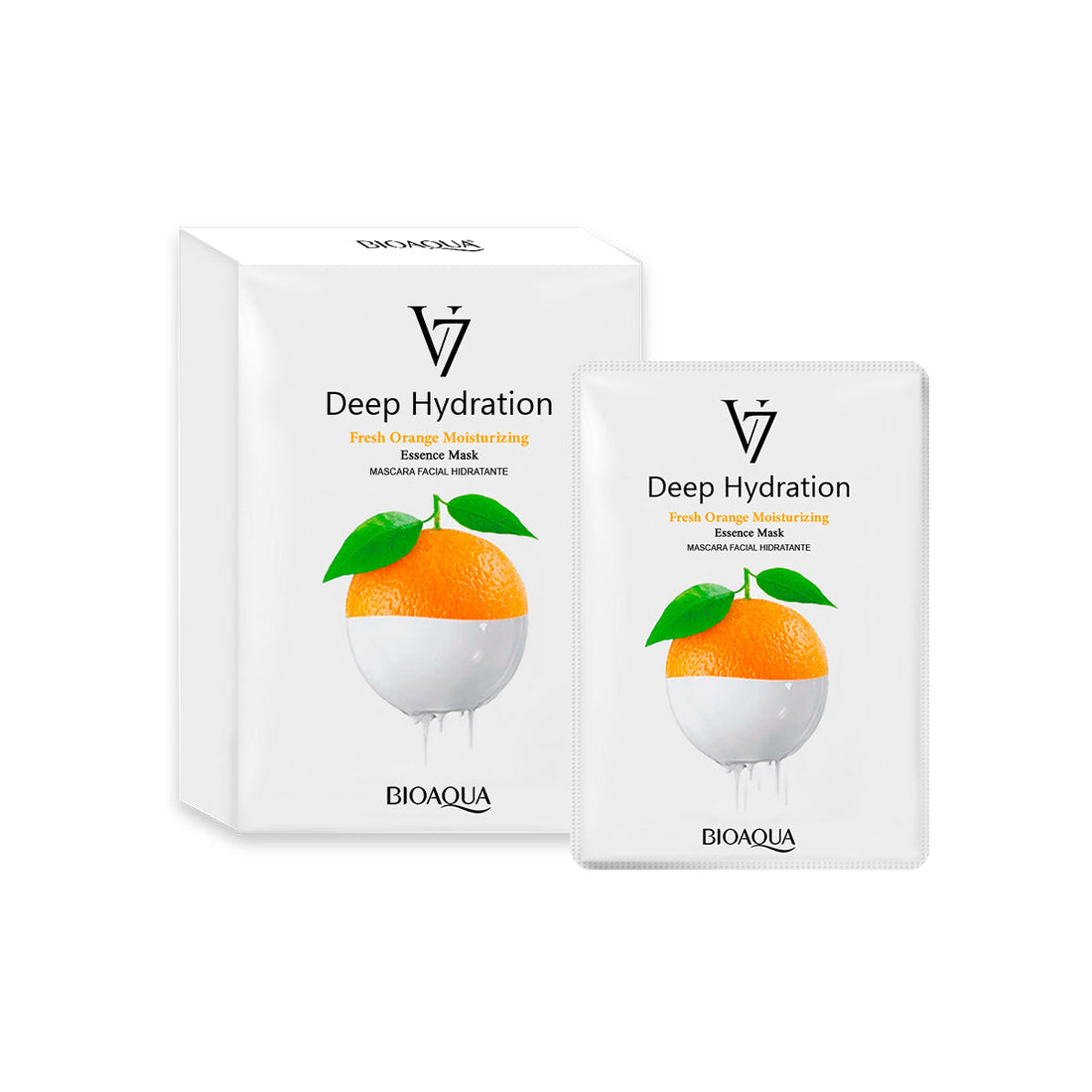 BIOAQUA Mascarilla Facial V7 de Esencia de Naranja – Paquete x10 (30g c/u)