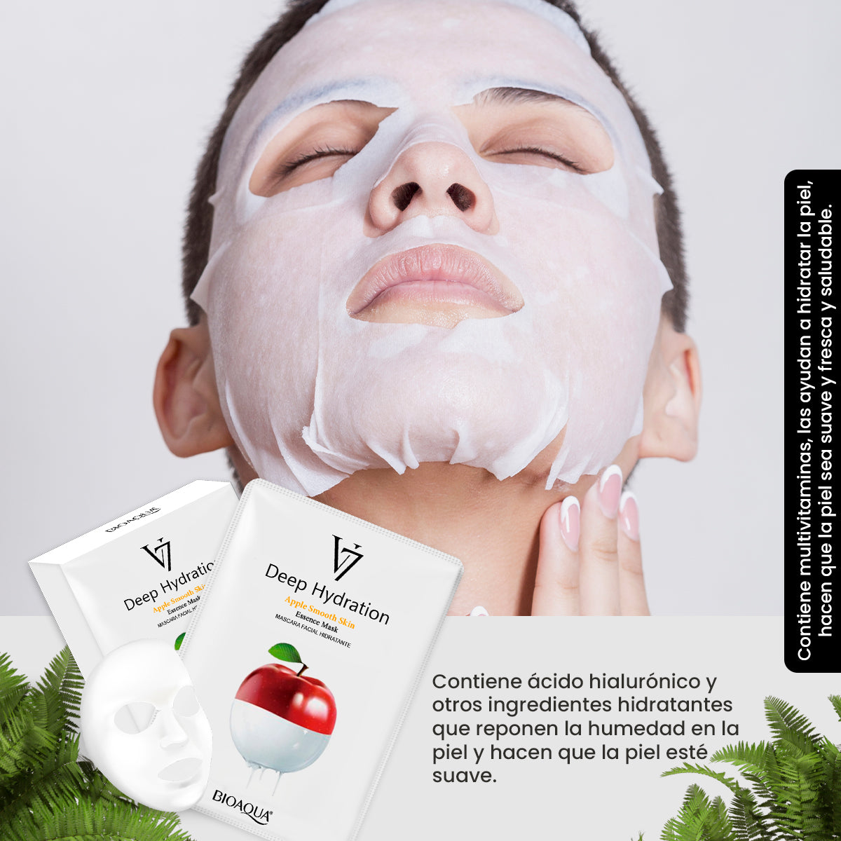 Mascarilla Facial De Esencia De Manzana De Hidratación Profunda V7 30G X 10Pcs - Bioaqua