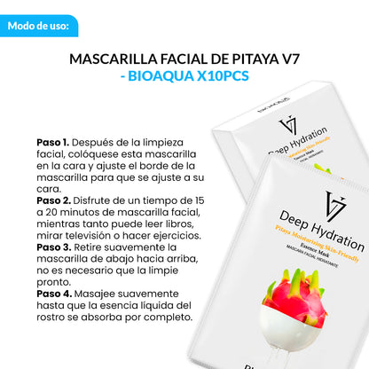 Mascarilla Facial De Esencia De Pitahaya De Hidratación Profunda V7 30G X 10Pcs - Bioaqua