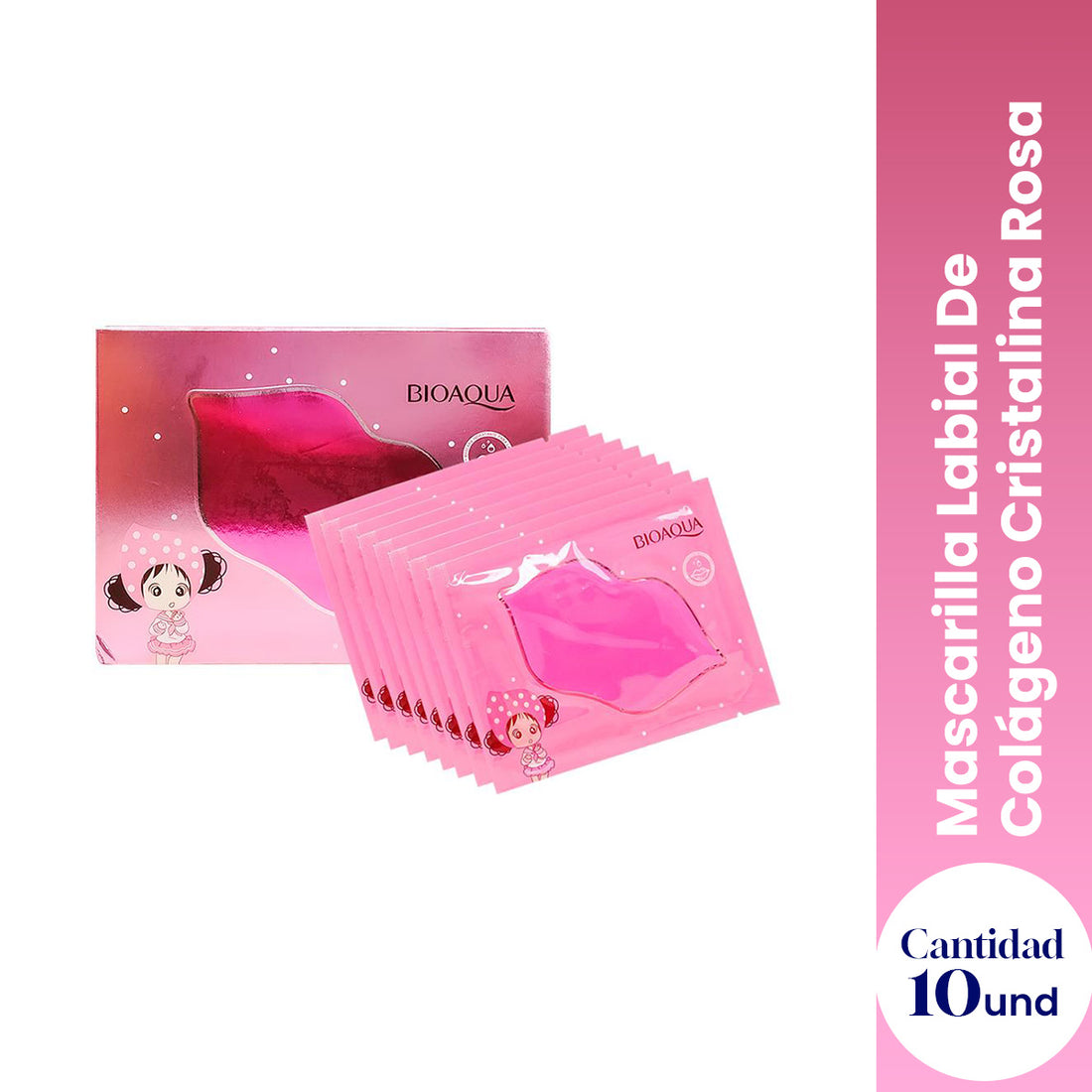 ¡liquidación! BIOAQUA Mascarilla Labial de Colágeno Cristalina Rosa Niña – Hidratación  – Paquete x10 (8g c/u)