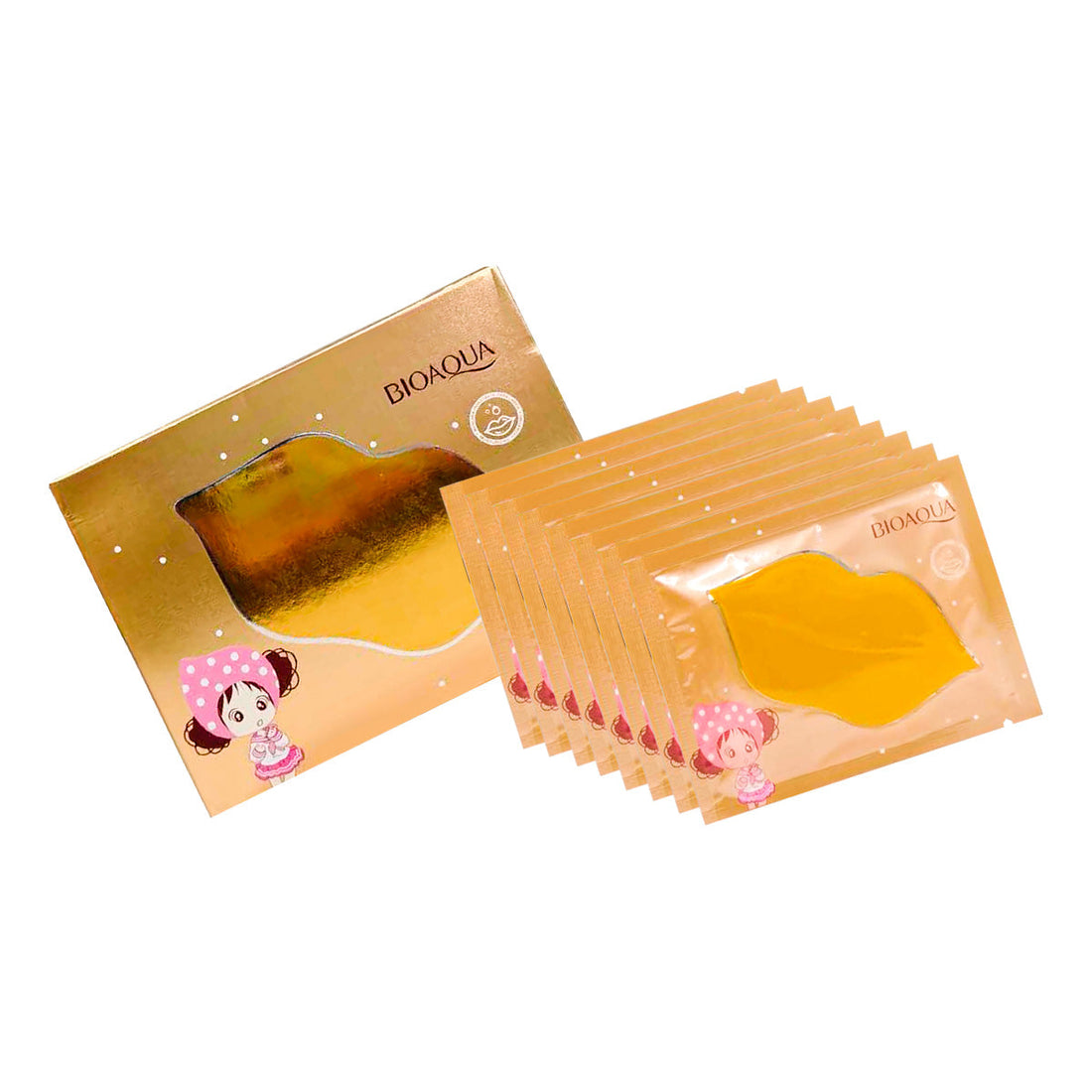 BIOAQUA Mascarilla Labial de Colágeno Cristalina Dorada – Hidratación – Paquete x10 (8g c/u)