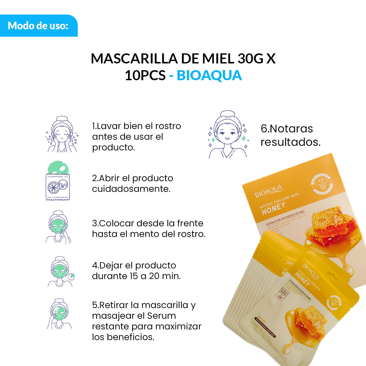 Mascarilla Natural De Miel 30G X 10Pcs - Bioaqua