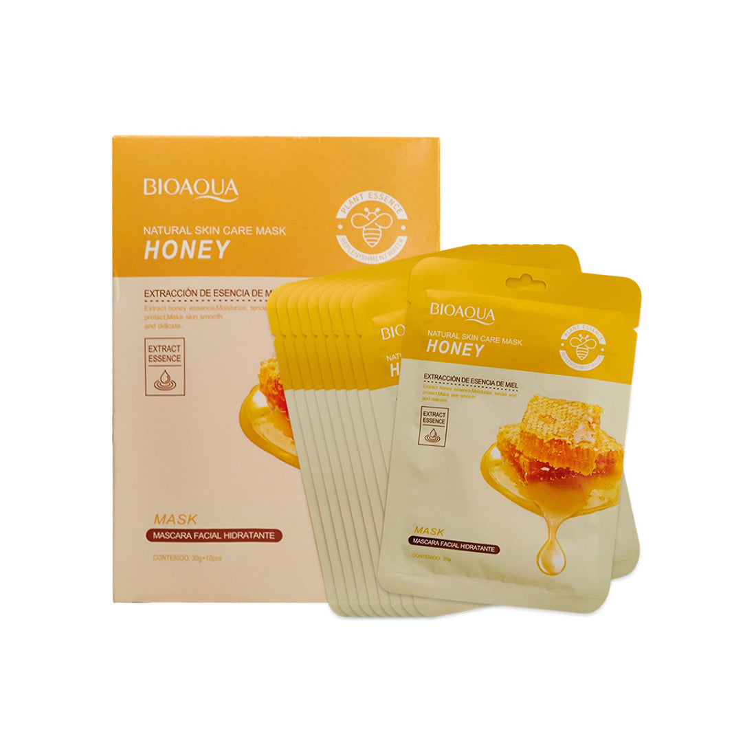 BIOAQUA Mascarilla Facial de Miel – Nutrición – Paquete x10 (30g c/u)