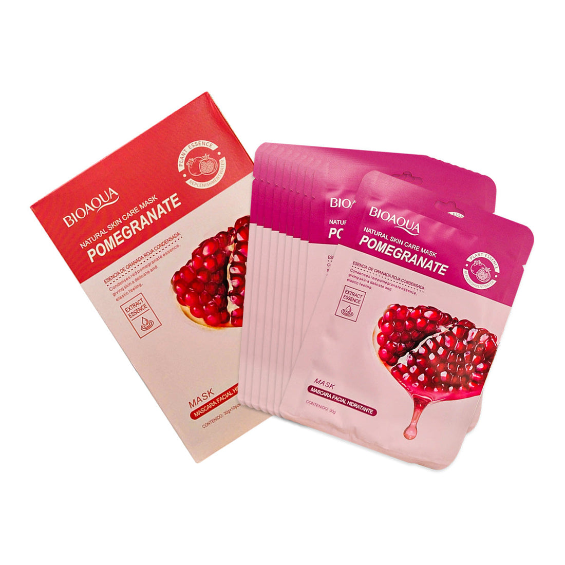 BIOAQUA Mascarilla Facial de Granada – Nutrición y Vitalidad – Paquete x10 (30g c/u)