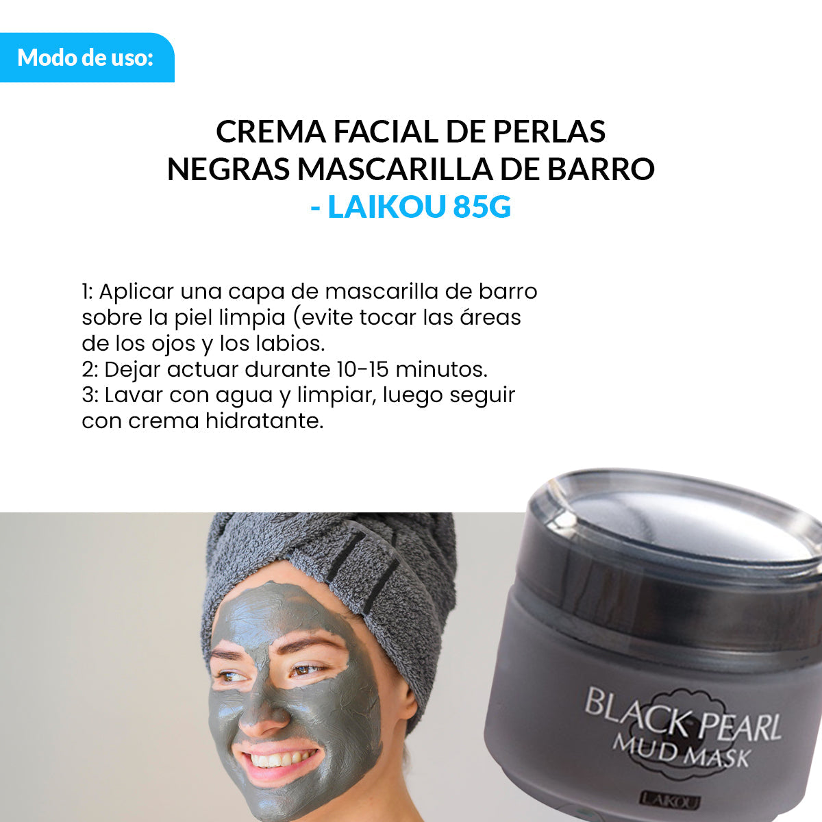 Crema Facial De Perlas Negras Mascarilla De Barro 85G - Laikou