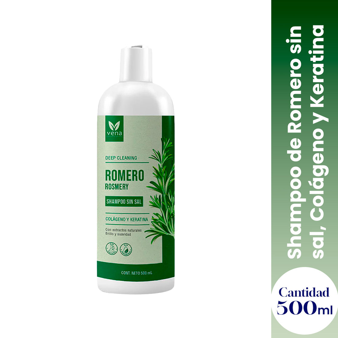 VENA – SHAMPOO ROMERO SIN SAL – HIDRATACIÓN Y BRILLO NATURAL – 500ML