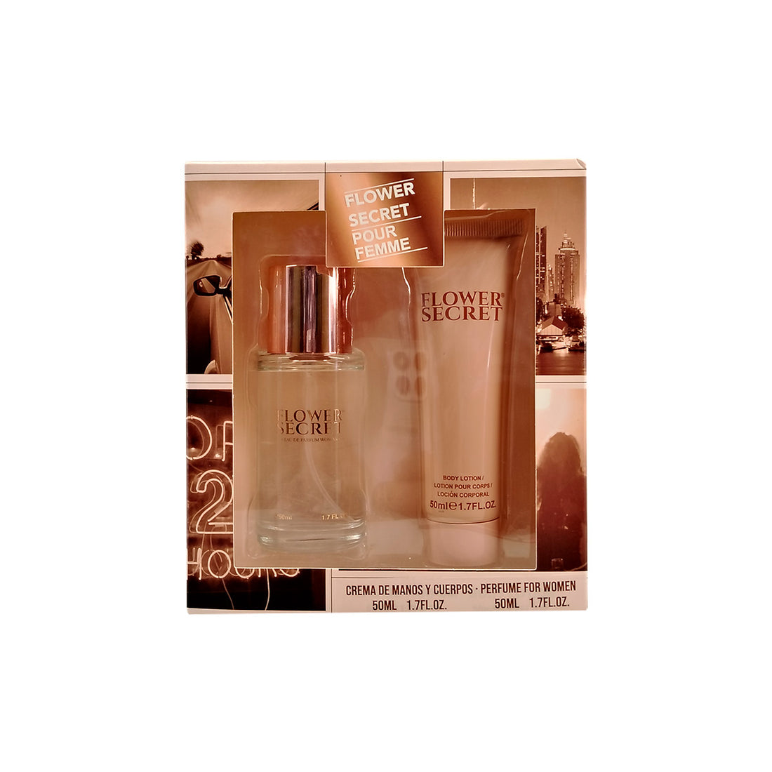 FLOWER SECRET – FRAGANCIA Y CUIDADO DE MANOS – PERFUME FOR WOMEN + CREMA DE MANO Y CUERO – 50ML + 50ML
