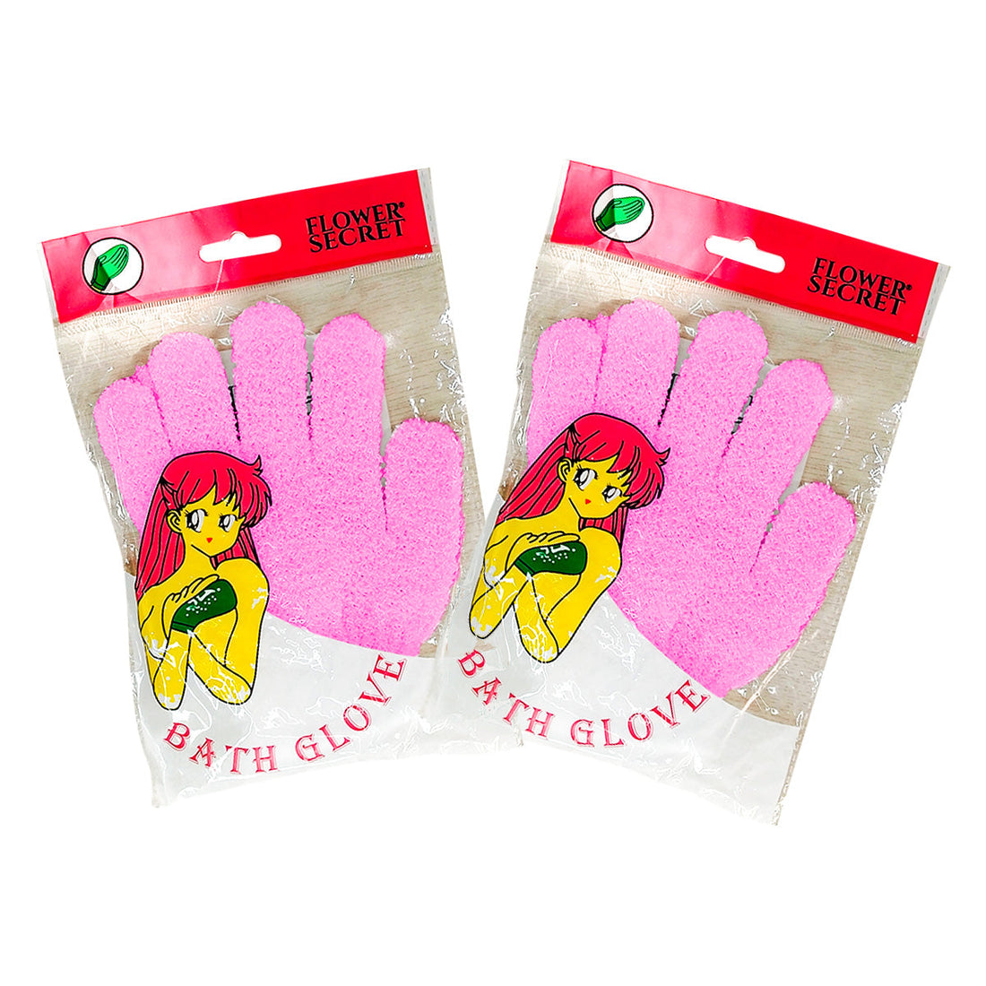 FLOWER SECRET – EXFOLIACIÓN CORPORAL – GUANTES DE BAÑO ROSA CLARO – PAR