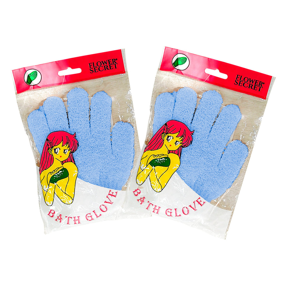 FLOWER SECRET – EXFOLIACIÓN CORPORAL – GUANTES DE BAÑO CELESTE – PAR