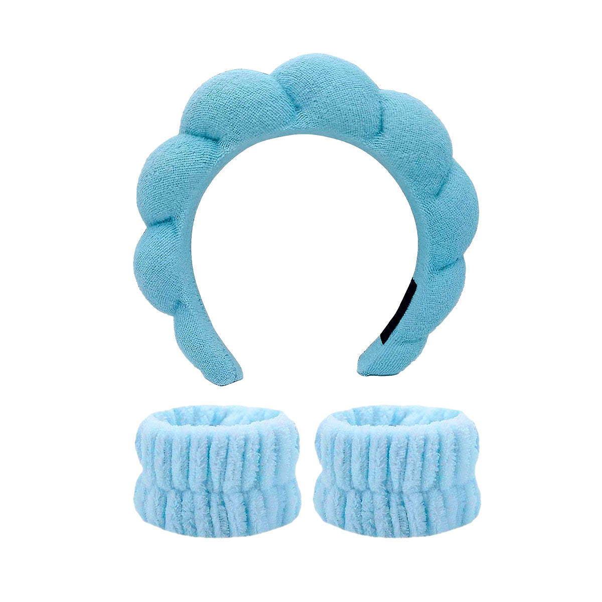 DIADEMA DE BAÑO + PULSERAS DE MUÑECA (CELESTE)