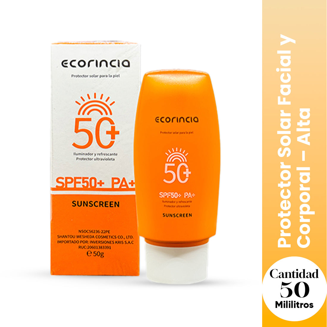 Ecorincia Protector Solar Facial – Alta Protección SPF 50 – 50g