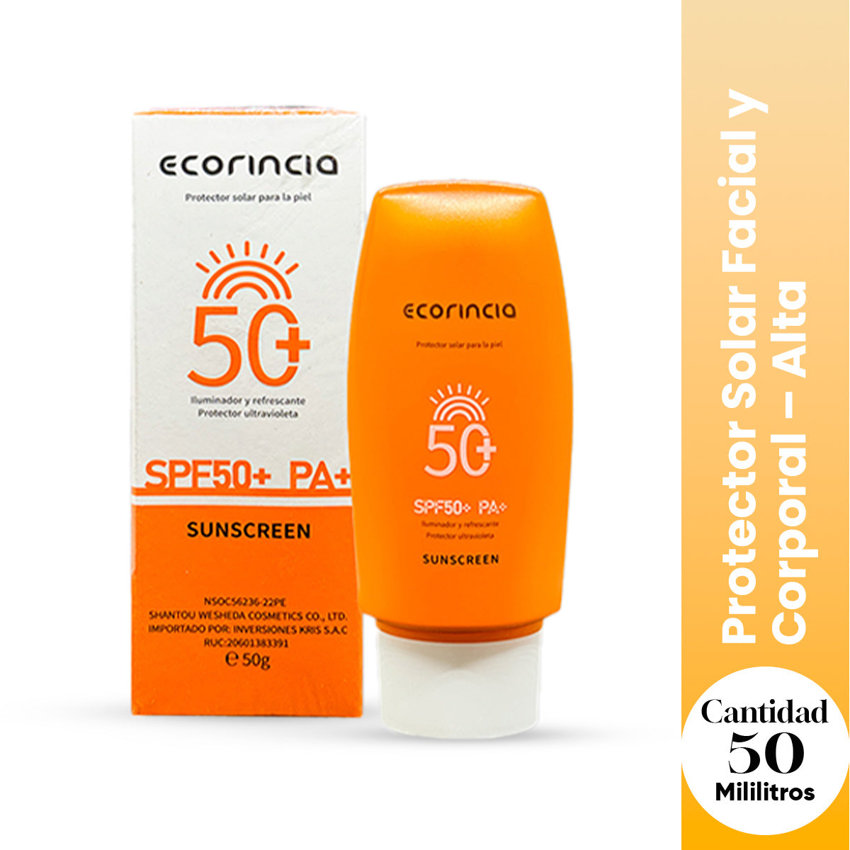 Ecorincia Protector Solar Facial – Alta Protección SPF 50 – 50g
