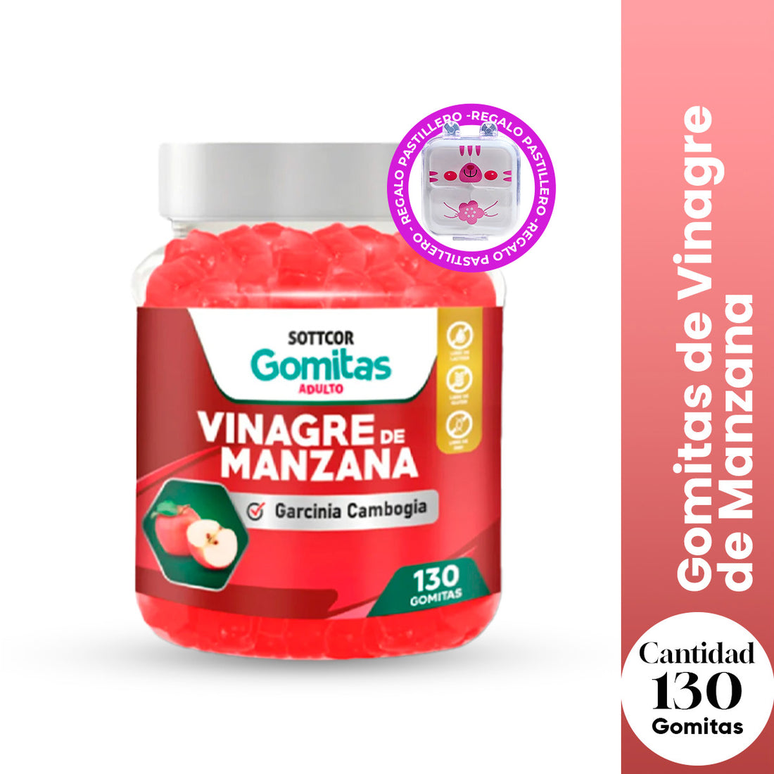 Sottcor 130 Gomitas de Vinagre de Manzana – Control de peso + REGALO PORTA GOMITAS