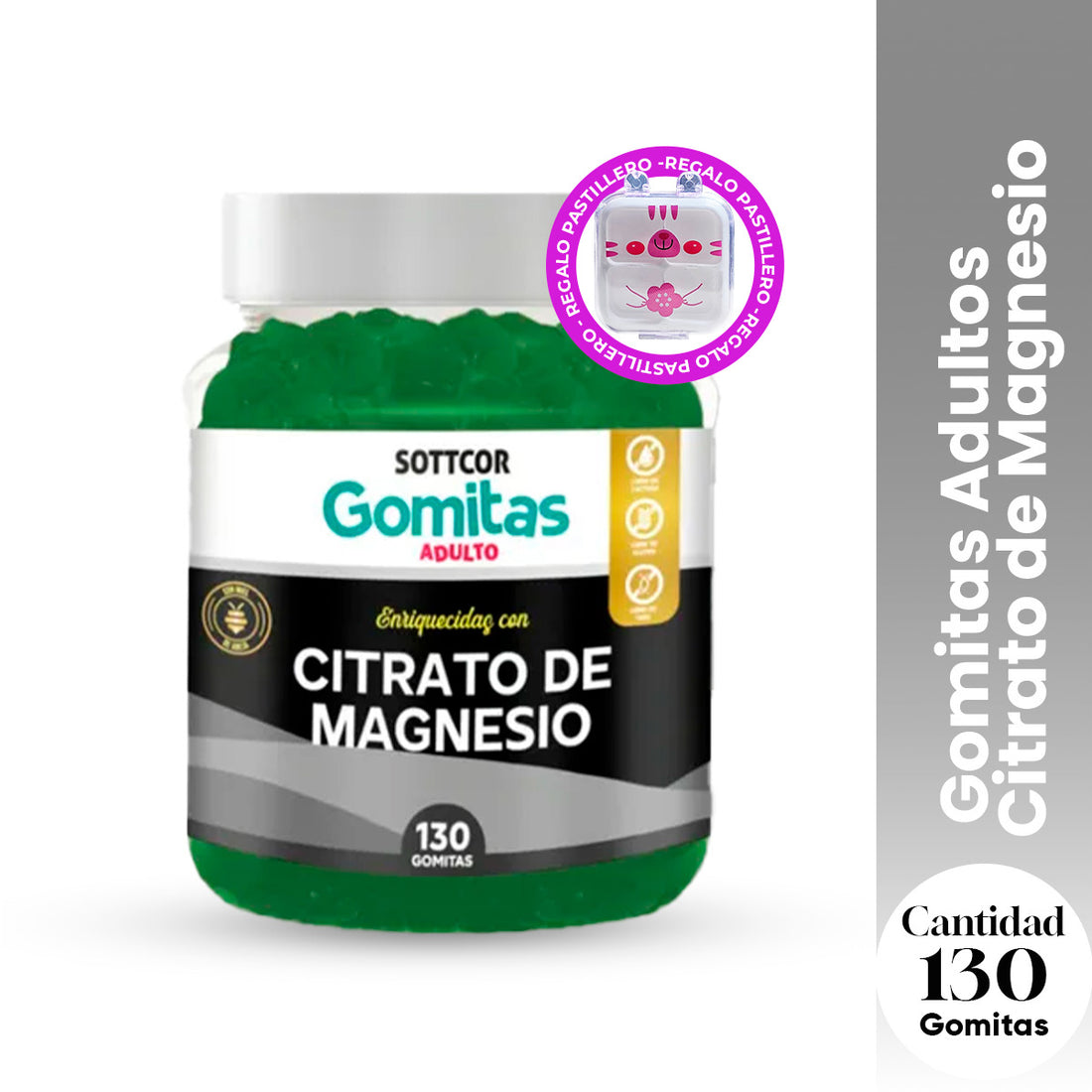 Gomitas Adultos Citrato de Magnesio 130 Gomitas - Sottcor + REGALO PORTA GOMITAS