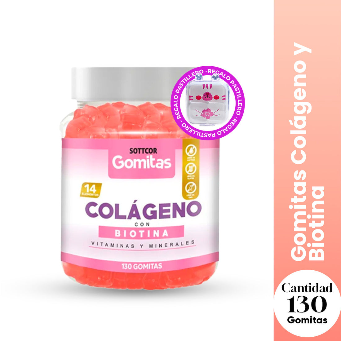 Gomitas Adultos Colágeno y Biotina 130 Gomitas - Sottcor + REGALO PORTA GOMITAS