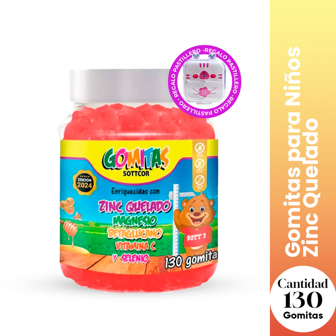 Gomitas para Niños Zinc Quelado 130 Gomitas Sottcor + REGALO PORTA GOMITAS