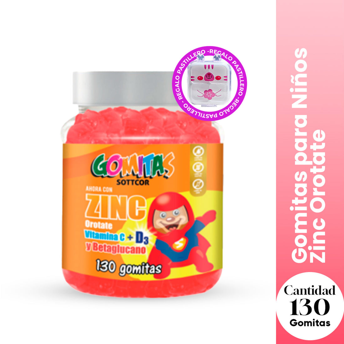 Gomitas para Niños Zinc Orotate 130 Gomitas Sottcor + REGALO PORTA GOMITAS
