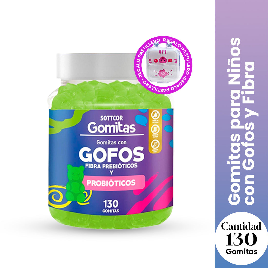 Gomitas para Niños Gofos Con Fibra 130 Gomitas Sottcor + REGALO PORTA GOMITAS