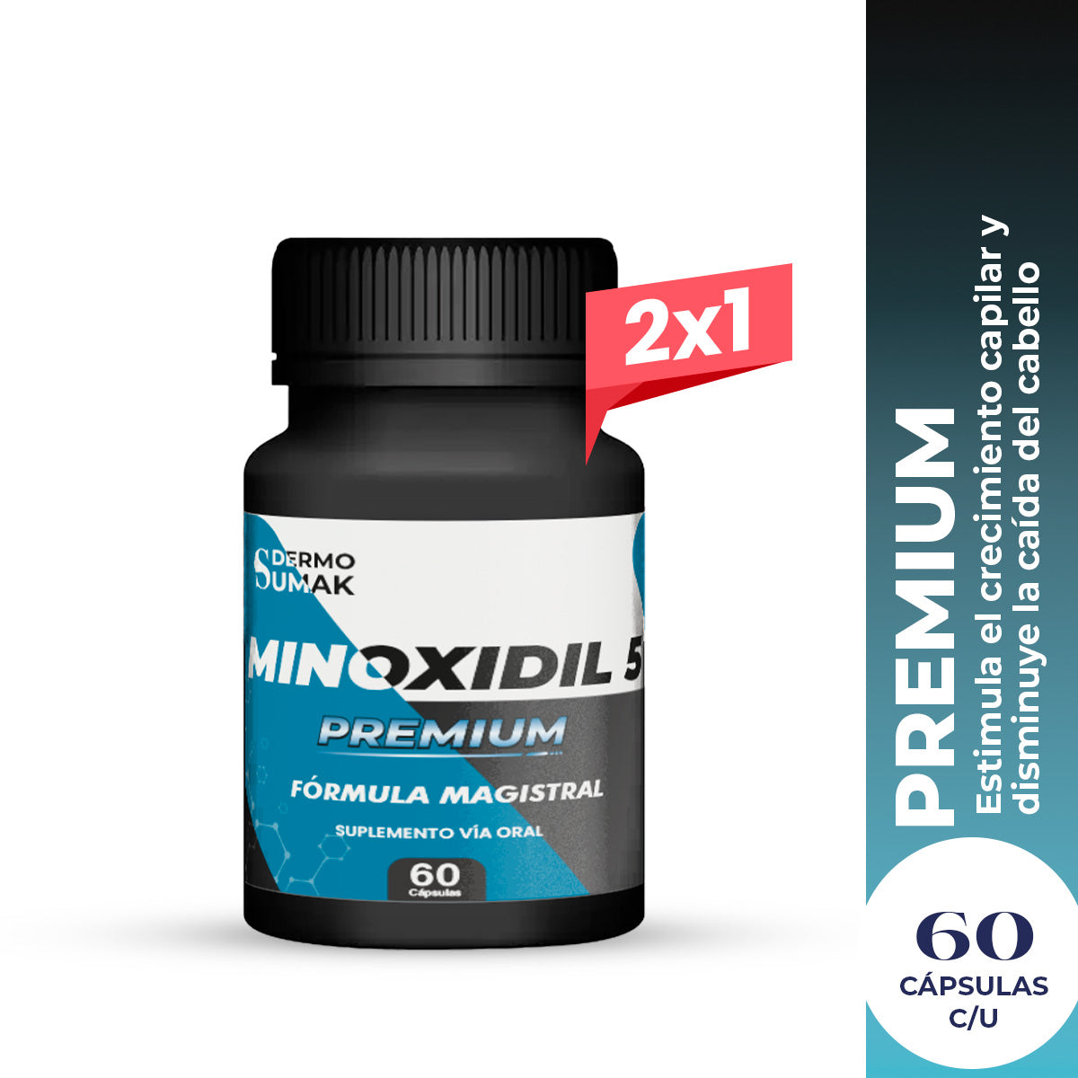 2X1 MINOXIDIL PREMIUM 5MG– 60 CÁPSULAS DERMO SUMAK